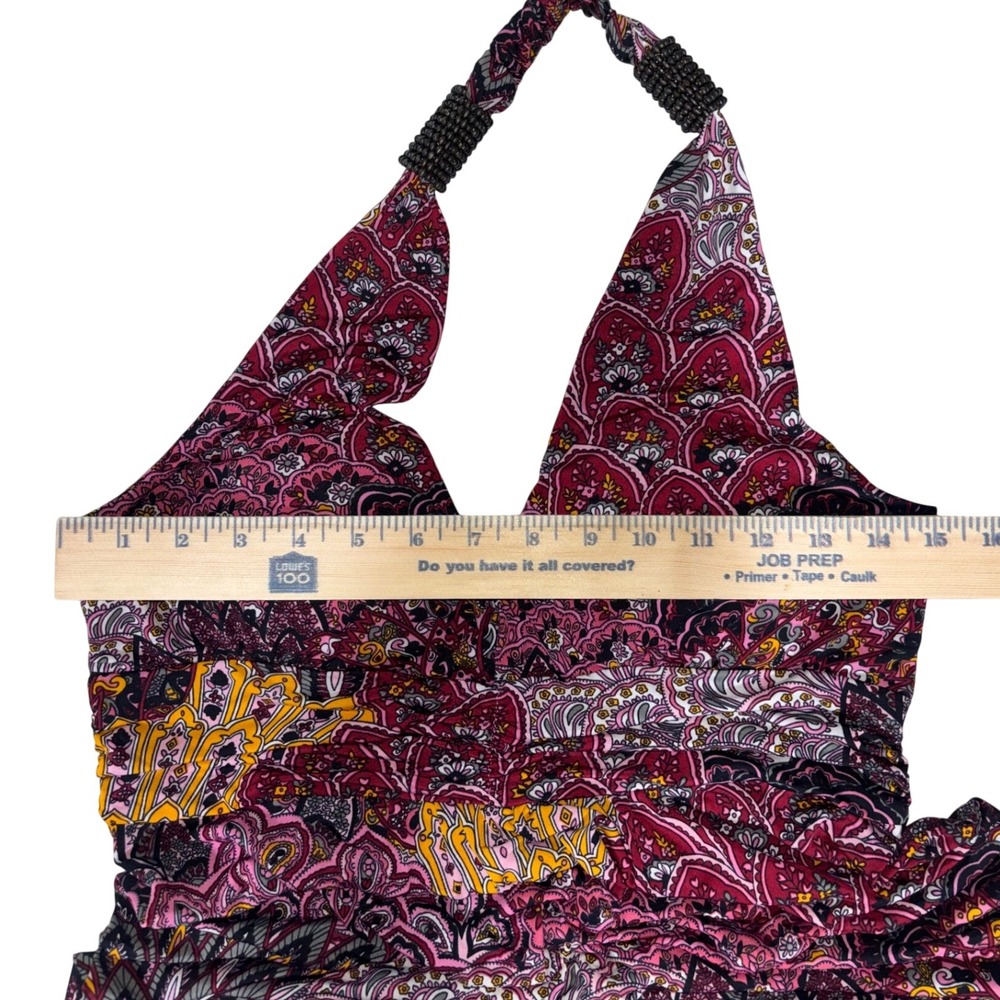 Y2K 2000s Pink Purple Paisley Halter Maxi Dress Beaded Backless Boho Medium - Picture 6 of 8
